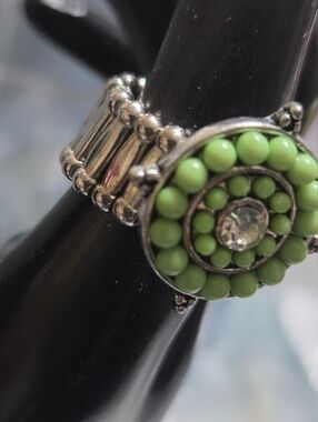 paparazzi Lime Beaded Silver-Tone Ring with Clear Crystal